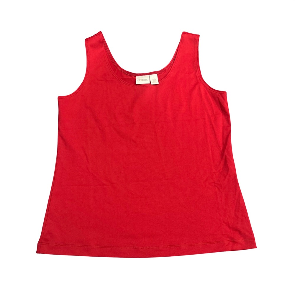 Chicos Red Scoop Neck Tank Top Womens Size 1 Medium Sleeveless Shell Stretch